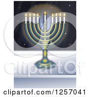 Chanukah Menorah In A Window At Night