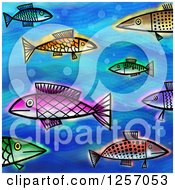Background Of Colorful Painted Fish On Blue