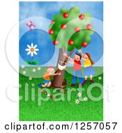 Poster, Art Print Of Happy Caucasian Children Planting An Apple Tree