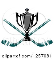 Trophy Cup Over Crossed Hockey Sticks
