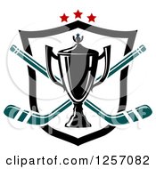 Clipart Of A Trophy Cup Over Crossed Hockey Sticks A Shield And Stars Royalty Free Vector Illustration