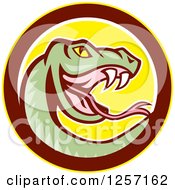 Cartoon Green Rattle Snake In A Yellow Brown And White Circle