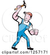 Poster, Art Print Of Cartoon Handyman Or Carpenter With A Hammer