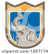 Poster, Art Print Of Mad Elephant In A Brown Orange White And Blue Shield