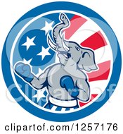 Poster, Art Print Of Cartoon Republican Elephant Boxing In An American Flag Circle
