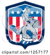 Poster, Art Print Of Cartoon Republican Elephant Boxing In An American Flag Shield