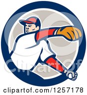Poster, Art Print Of Male Baseball Player Pitching In A Blue White And Taupe Circle