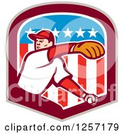 Poster, Art Print Of Male Baseball Player Pitching In An American Flag Shield