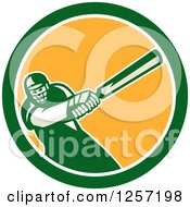 Retro Cricket Batsman Player Swinging In A Blue White And Yellow Circle