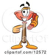 Sink Plunger Mascot Cartoon Character Holding A Telephone