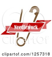 Clipart Of A Brown Safety Pin With A Red Ribbon Needlework Banner Royalty Free Vector Illustration