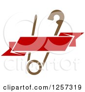 Poster, Art Print Of Brown Safety Pin With A Red Ribbon Banner