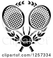 Poster, Art Print Of Black And White Tennis Ball And Laurel Wreath With Crossed Rackets