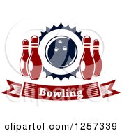Clipart Of A Bowling Banner With Pins And A Ball Royalty Free Vector Illustration