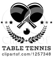 Clipart Of A Black And White Ping Pong Ball And Table Tennis Paddles Over Branches Stars And Text Royalty Free Vector Illustration