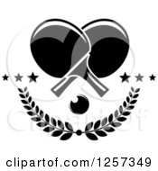 Clipart Of A Black And White Ping Pong Ball And Table Tennis Paddles Over Branches And Stars Royalty Free Vector Illustration by Vector Tradition SM