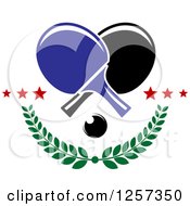 Clipart Of A Ping Pong Ball And Table Tennis Paddles Over Branches And Stars Royalty Free Vector Illustration