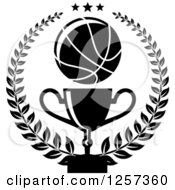 Poster, Art Print Of Black And White Basketball Laurel Wreath With Stars And A Trophy