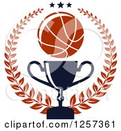 Poster, Art Print Of Basketball Laurel Wreath With Stars And A Trophy