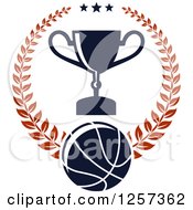 Clipart Of A Basketball Laurel Wreath With Stars And A Trophy Royalty Free Vector Illustration