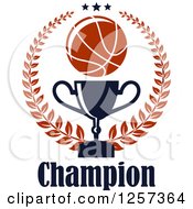 Poster, Art Print Of Basketball Laurel Wreath With Stars A Trophy And Champion Text