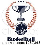 Poster, Art Print Of Basketball Laurel Wreath With Stars A Trophy And Text