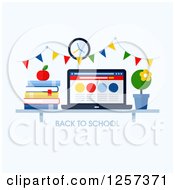 Poster, Art Print Of Shelf With Back To School Text Books A Laptop And Plant