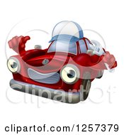 Red Car Character Mechanic Wearing A Hat Holding A Wrench And Thumb Up