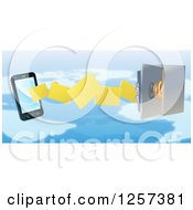 Poster, Art Print Of 3d Secure Cell Phone Transfering Backup Files To A Safe Over A Map