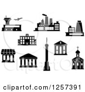 Poster, Art Print Of Black And White Airport Factory Power Plant Hospital Bank Shop Temple Tv Tower And Church
