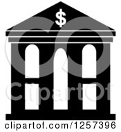 Clipart Of A Black And White Bank Building Royalty Free Vector Illustration