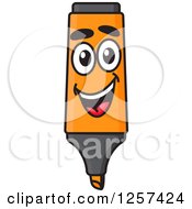 Clipart Of A Happy Orange Highlighter Marker Royalty Free Vector Illustration