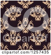 Poster, Art Print Of Seamless Pattern Background Of Tan Floral Damask On Brown
