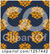 Poster, Art Print Of Seamless Pattern Background Of Orange Floral Damask On Blue