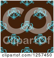 Poster, Art Print Of Seamless Pattern Background Of Blue Floral On Brown