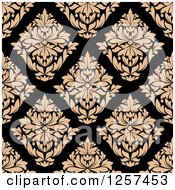 Poster, Art Print Of Seamless Pattern Background Of Tan Diamond Floral Damask On Black