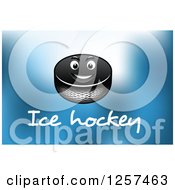 Poster, Art Print Of Grinning Hockey Puck Over Text On Blue
