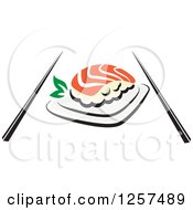 Salmon Sushi With Chopsticks