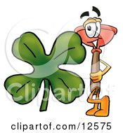 Clipart Picture Of A Sink Plunger Mascot Cartoon Character With A Green Four Leaf Clover On St Paddys Or St Patricks Day by Toons4Biz