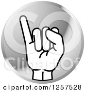 Clipart Of A Silver Icon Of A Sign Language Hand Gesturing Letter I Royalty Free Vector Illustration