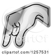 Clipart Of A Silver Sign Language Hand Gesturing Letter Q Royalty Free Vector Illustration