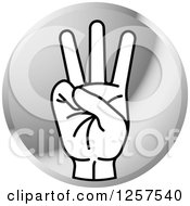 Round Silver Icon Of A Counting Hand Gesturing Six In Sign Language