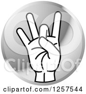 Poster, Art Print Of Round Silver Icon Of A Counting Hand Holding Up 8 Fingers Eight In Sign Language