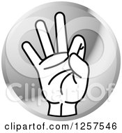 Poster, Art Print Of Round Silver Icon Of A Counting Hand Holding Up 9 Fingers Nine In Sign Language