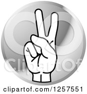 Poster, Art Print Of Round Silver Icon Of A Counting Hand Holding Up Two Fingers 2 In Sign Language