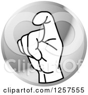 Clipart Of A Silver Icon Of A Sign Language Hand Gesturing Letter X Royalty Free Vector Illustration