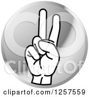 Poster, Art Print Of Silver Icon Of A Sign Language Hand Gesturing Letter V