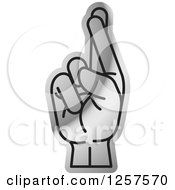 Clipart Of A Silver Sign Language Hand Gesturing Letter R Royalty Free Vector Illustration