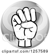 Clipart Of A Silver Icon Of A Sign Language Hand Gesturing Letter E Royalty Free Vector Illustration by Lal Perera