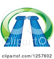 Clipart Of Blue Greek Pillars Over A Green Circle Royalty Free Vector Illustration by Lal Perera